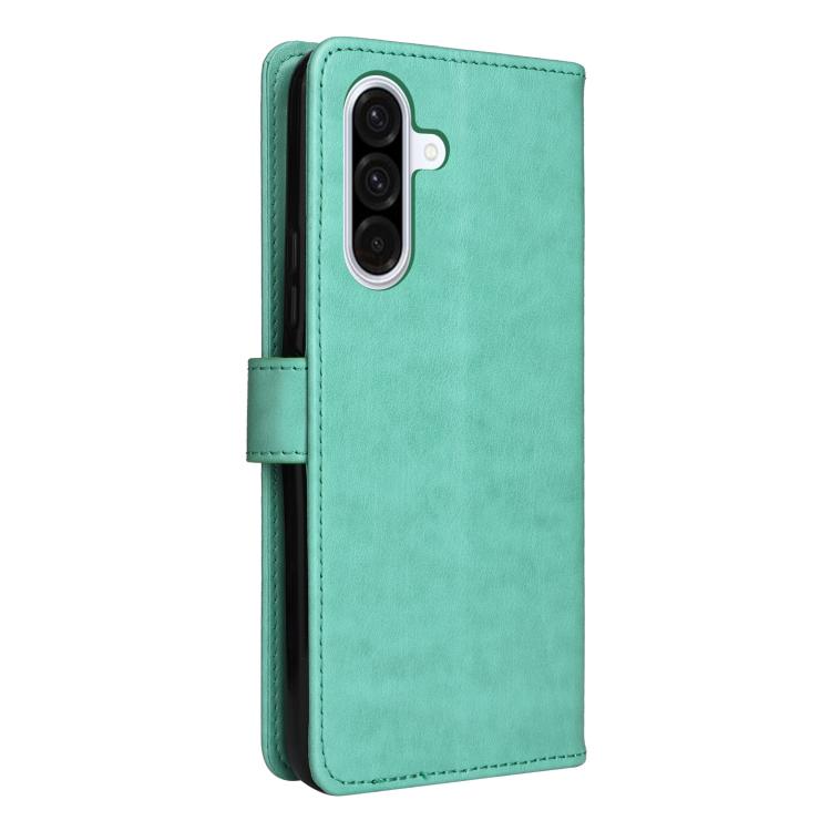 Funda de piel con tapa y diseño de gato y abeja para Samsung Galaxy A56 5G (verde)