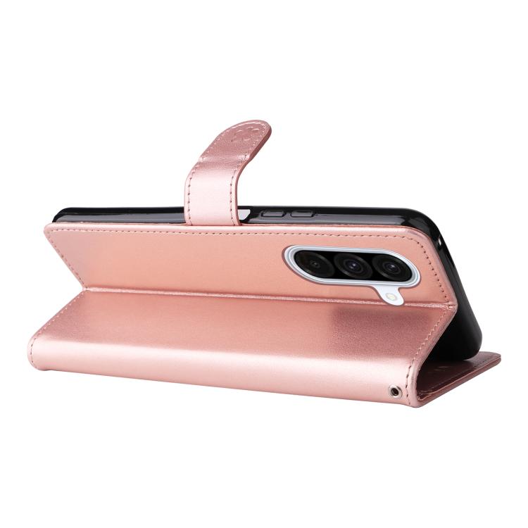 Funda de piel con tapa y diseño de gato y abeja para Samsung Galaxy A56 5G (oro rosa)