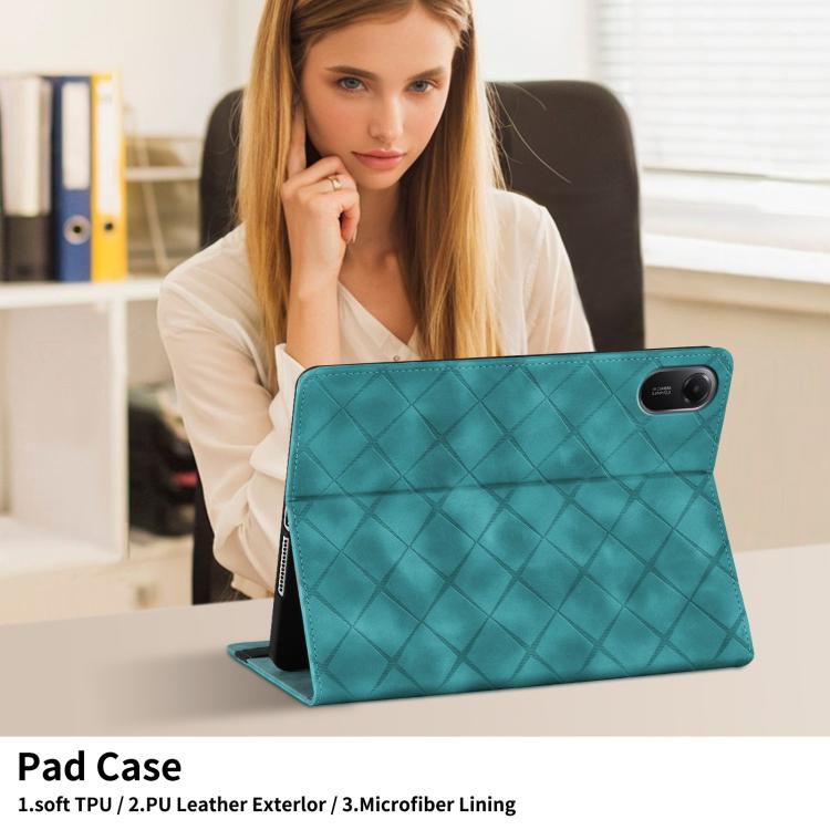 Funda de cuero con relieve de rombos para Xiaomi Redmi Pad 2 (verde)