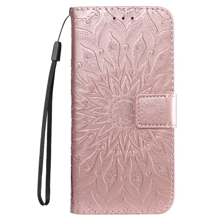 Funda de cuero con tapa y estampado de girasol en relieve para Samsung Galaxy A36 5G / M56 5G (oro rosa)