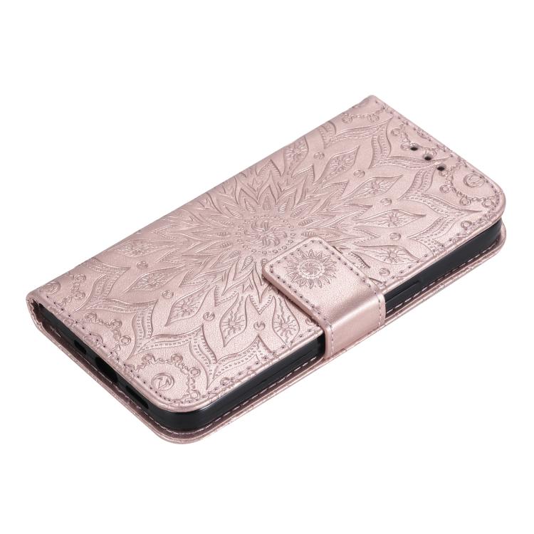 Funda de cuero con tapa y estampado de girasol en relieve para Samsung Galaxy A36 5G / M56 5G (oro rosa)