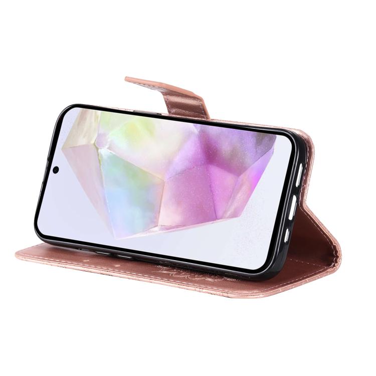 Funda de cuero con tapa y estampado de girasol en relieve para Samsung Galaxy A36 5G / M56 5G (oro rosa)