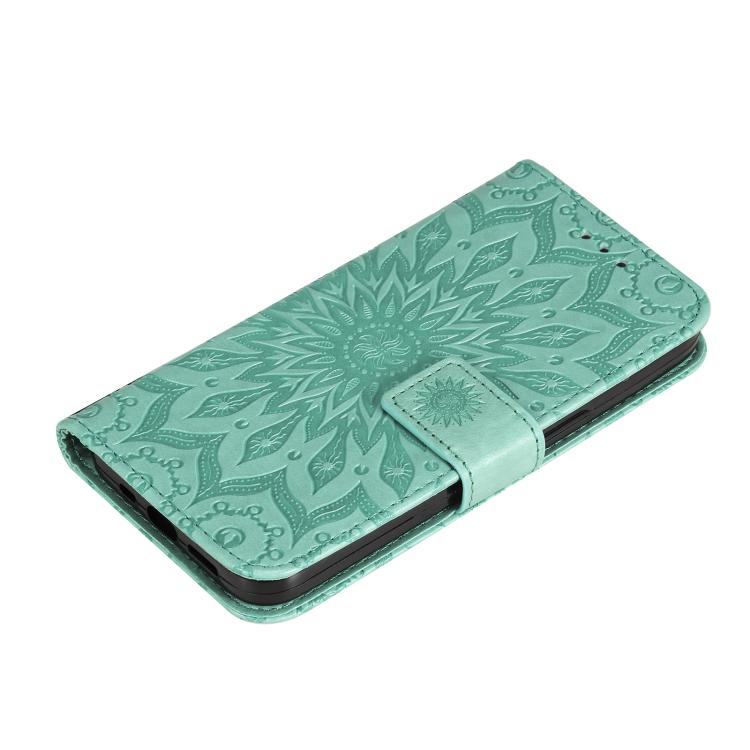 Funda de cuero con tapa y estampado de girasol en relieve para Samsung Galaxy A36 5G / M56 5G (verde)