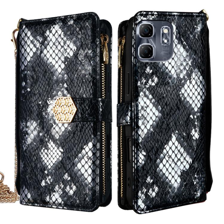 Funda de Piel con Textura de Serpiente para Infinix Hot 50I 4G (Negra)