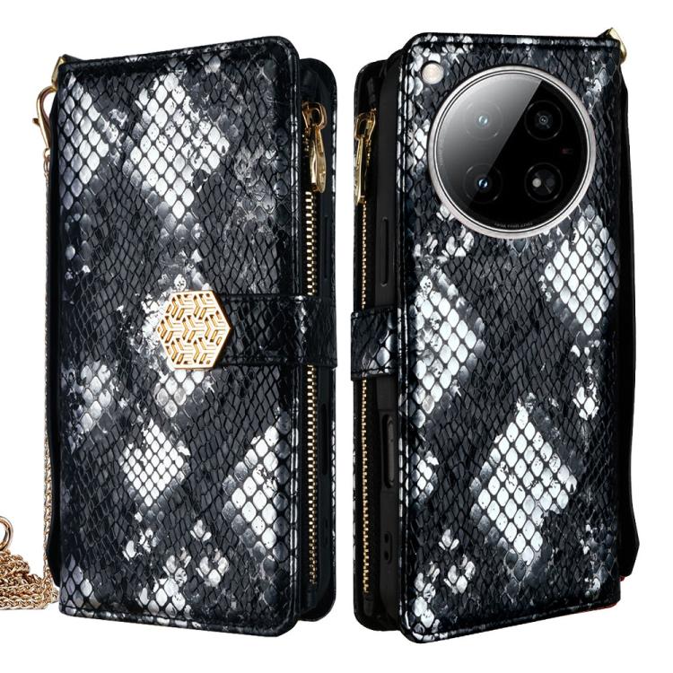 Funda de Piel Textura de Serpiente con Asa Cruzada para Infinix Zero 40 4G (Negra)