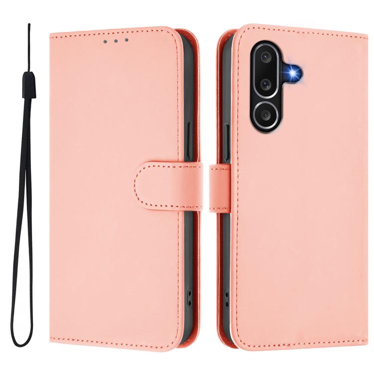 Funda de piel con textura de color liso y cordón para Samsung Galaxy M56 5G (rosa)