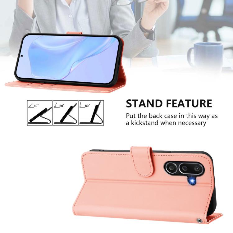 Funda de piel con textura de color liso y cordón para Samsung Galaxy M56 5G (rosa)