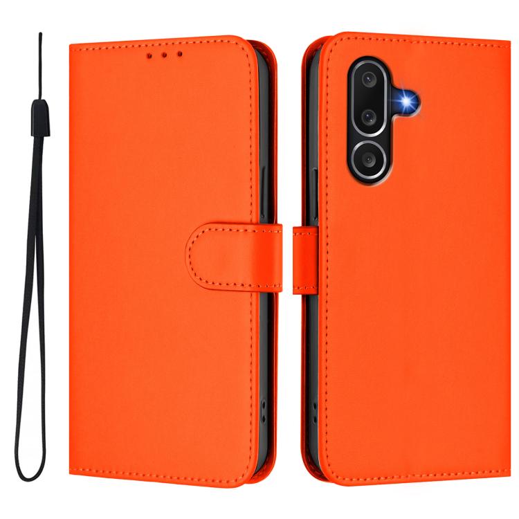 Funda de piel con textura de color liso y cordón para Samsung Galaxy M56 5G (naranja)