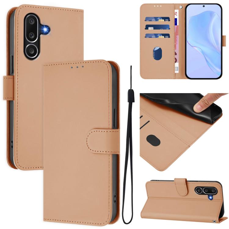 Funda de piel con cordón para Samsung Galaxy M56 5G, color piel, lisa y con tacto suave (desnudo)
