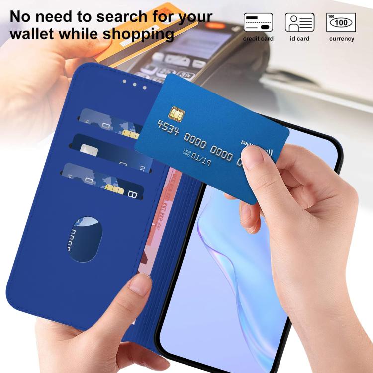 Funda de piel con textura de color liso y cordón para Samsung Galaxy M56 5G (azul oscuro)