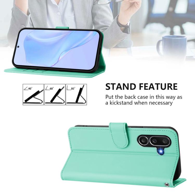 Funda de piel con textura de color liso y cordón para Samsung Galaxy M56 5G (verde menta)