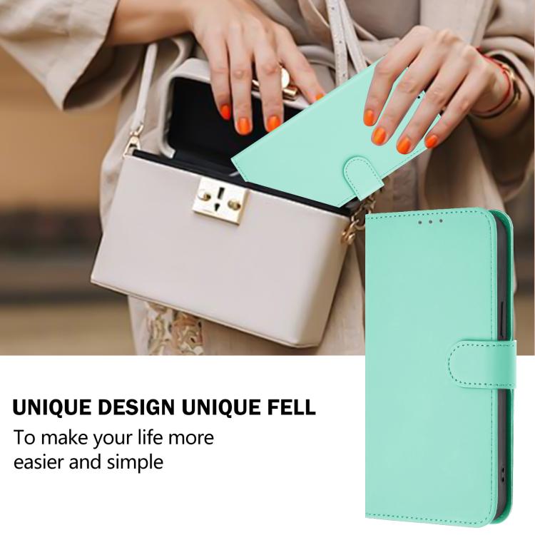 Funda de piel con textura de color liso y cordón para Samsung Galaxy M56 5G (verde menta)