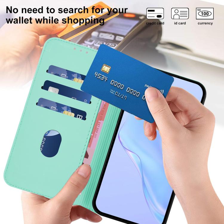 Funda de piel con textura de color liso y cordón para Samsung Galaxy M56 5G (verde menta)
