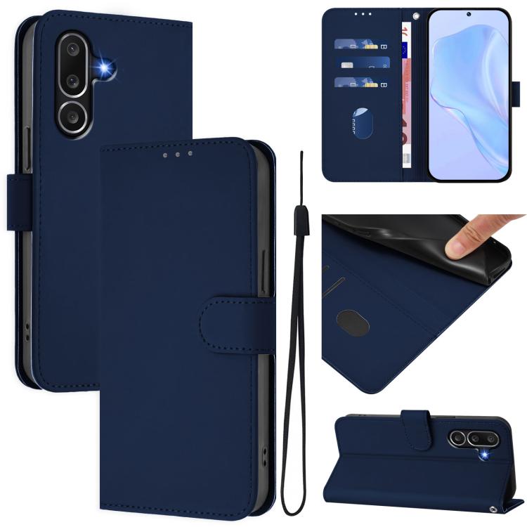 Funda de cuero con textura de piel y cordón para Samsung Galaxy M56 5G (azul marino)