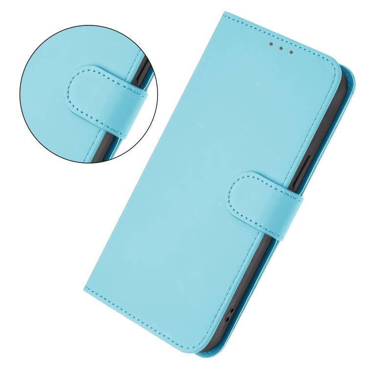 Funda de piel con textura de color liso y cordón para Samsung Galaxy M56 5G (azul cielo)