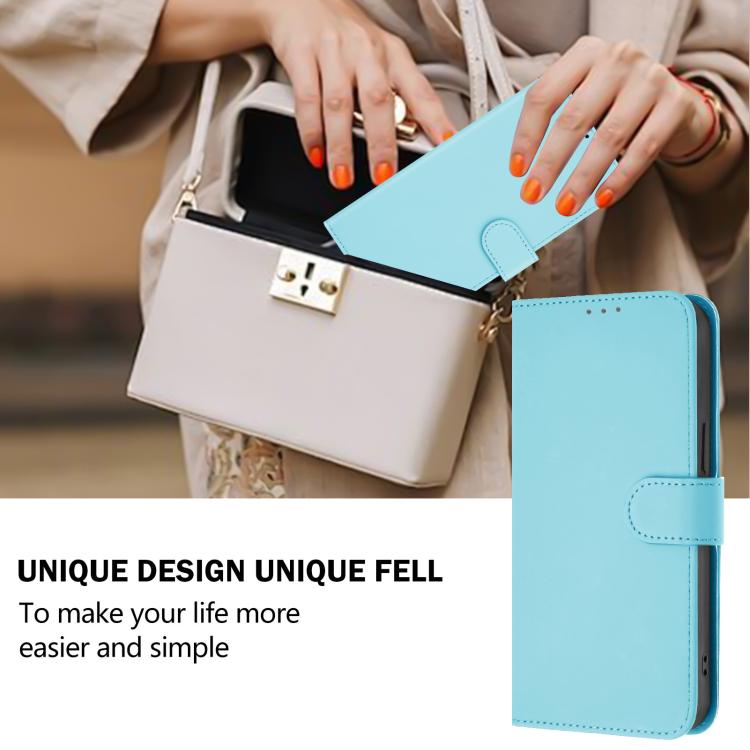 Funda de piel con textura de color liso y cordón para Samsung Galaxy M56 5G (azul cielo)