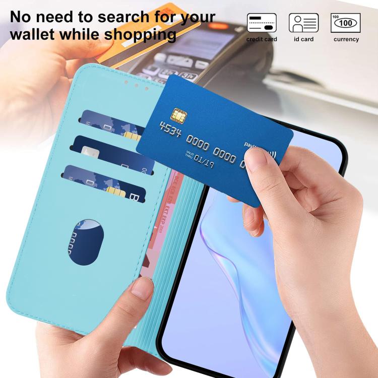 Funda de piel con textura de color liso y cordón para Samsung Galaxy M56 5G (azul cielo)