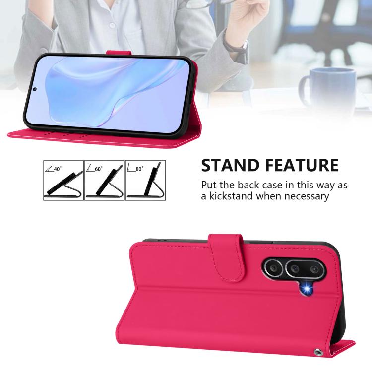 Funda de cuero con textura de piel y cordón para Samsung Galaxy M56 5G (rosa y rojo)
