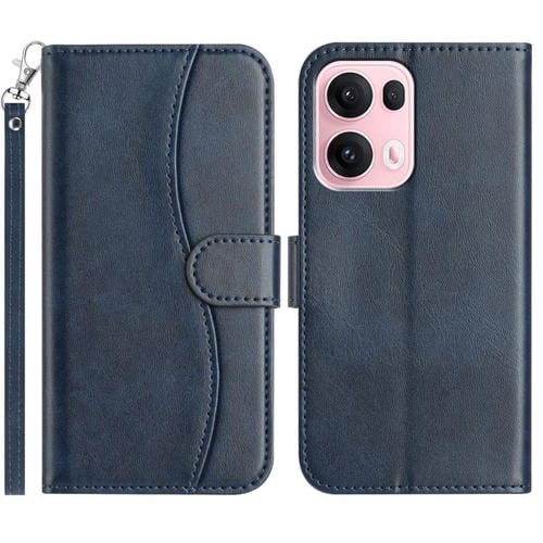Funda de Cuero con Doble Pliegue En Forma de S para Oppo Reno13 Pro (Azul Marino)
