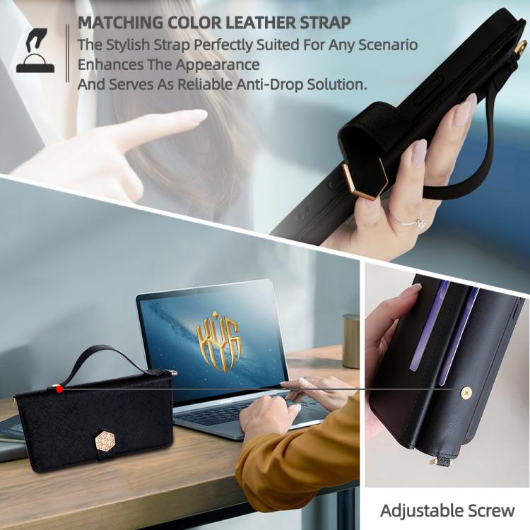 Funda de cuero con textura cruzada y asa cruzada para Redmi A5 4G (171,7 mm) (negro)