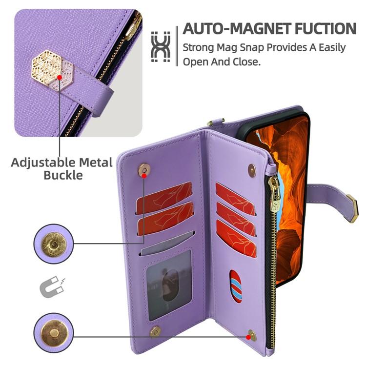 Funda de cuero con textura cruzada y asa cruzada para Redmi A5 4G (171,7 mm) (morado)
