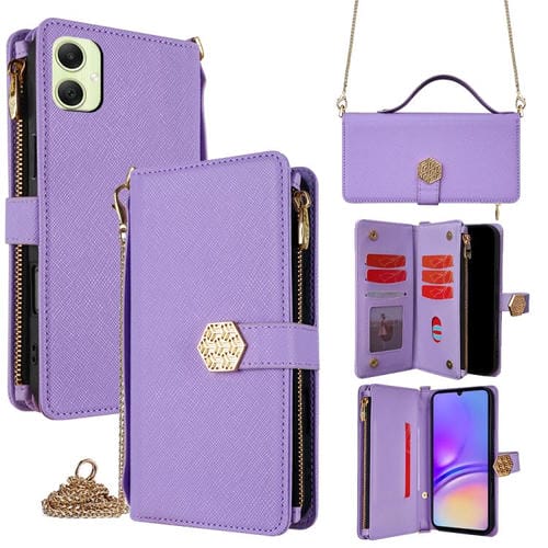 Funda de cuero con textura cruzada y asa cruzada para Samsung Galaxy A05 4G (morado)