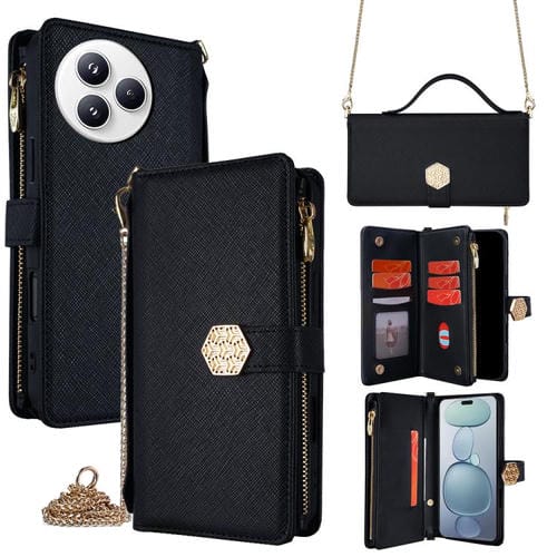 Funda de cuero con textura cruzada y asa cruzada para Xiaomi Civi 5 Pro 5G (negro)