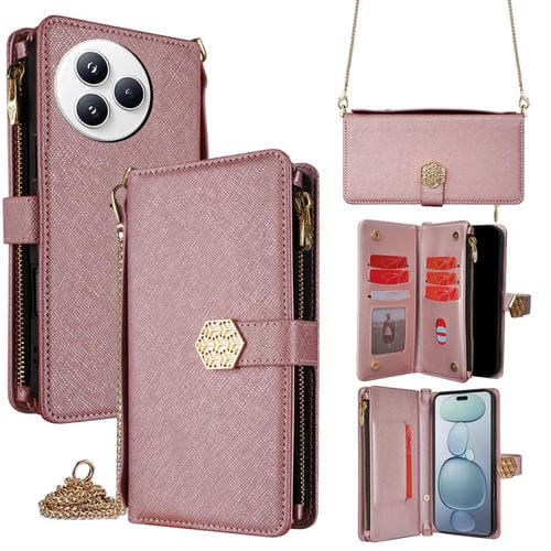 Funda de cuero con textura cruzada y asa cruzada para Xiaomi Civi 5 Pro 5G (oro rosa)