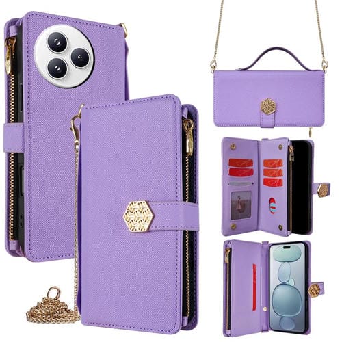 Funda de cuero con textura cruzada y asa cruzada para Xiaomi Civi 5 Pro 5G (morado)