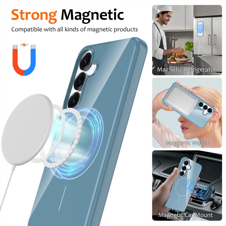 Funda MagSafe de TPU brillante a prueba de golpes con cordón para Samsung Galaxy S25 FE 5G (azul)