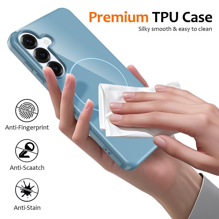 Funda MagSafe de TPU brillante a prueba de golpes con cordón para Samsung Galaxy S25 FE 5G (azul)