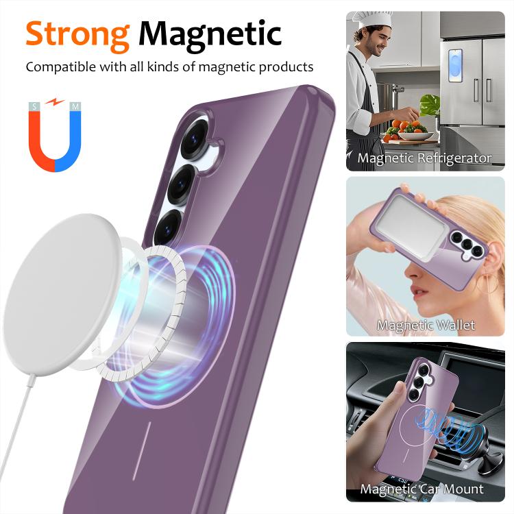 Funda MagSafe de TPU brillante a prueba de golpes con cordón para Samsung Galaxy S25 FE 5G (morado)
