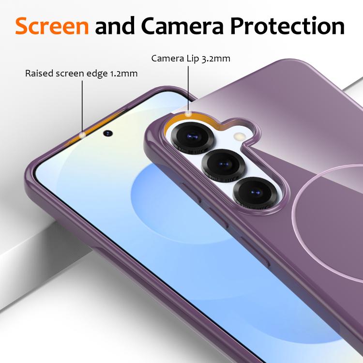 Funda MagSafe de TPU brillante a prueba de golpes con cordón para Samsung Galaxy S25 FE 5G (morado)