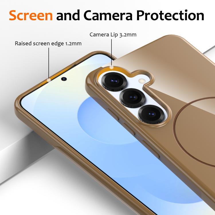 Funda MagSafe de TPU brillante a prueba de golpes con cordón para Samsung Galaxy S25 FE 5G (dorada)