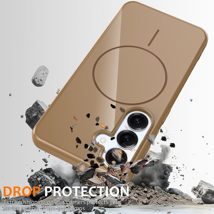 Funda MagSafe de TPU brillante a prueba de golpes con cordón para Samsung Galaxy S25 FE 5G (dorada)