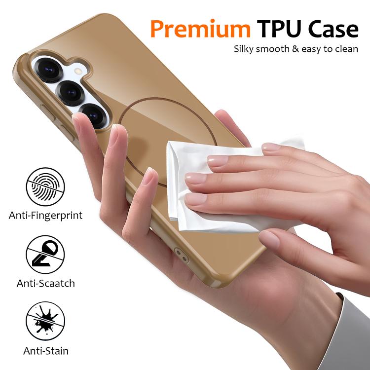 Funda MagSafe de TPU brillante a prueba de golpes con cordón para Samsung Galaxy S25 FE 5G (dorada)