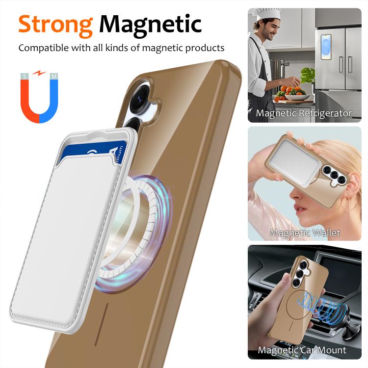 Funda MagSafe de TPU brillante a prueba de golpes con cordón para Samsung Galaxy S25 FE 5G (dorada)