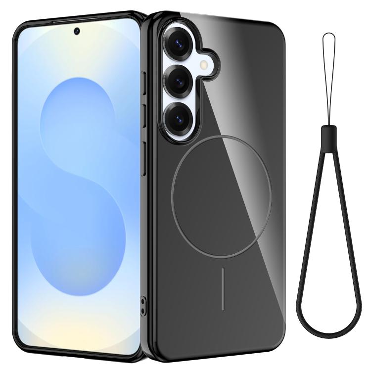 Funda MagSafe de TPU brillante a prueba de golpes con cordón para Samsung Galaxy S25 FE 5G (negra)
