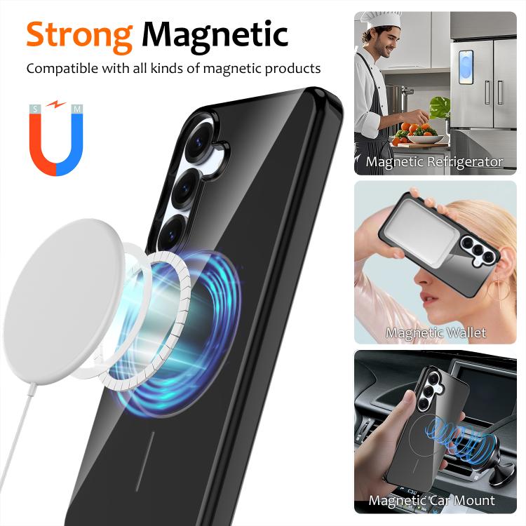 Funda MagSafe de TPU brillante a prueba de golpes con cordón para Samsung Galaxy S25 FE 5G (negra)