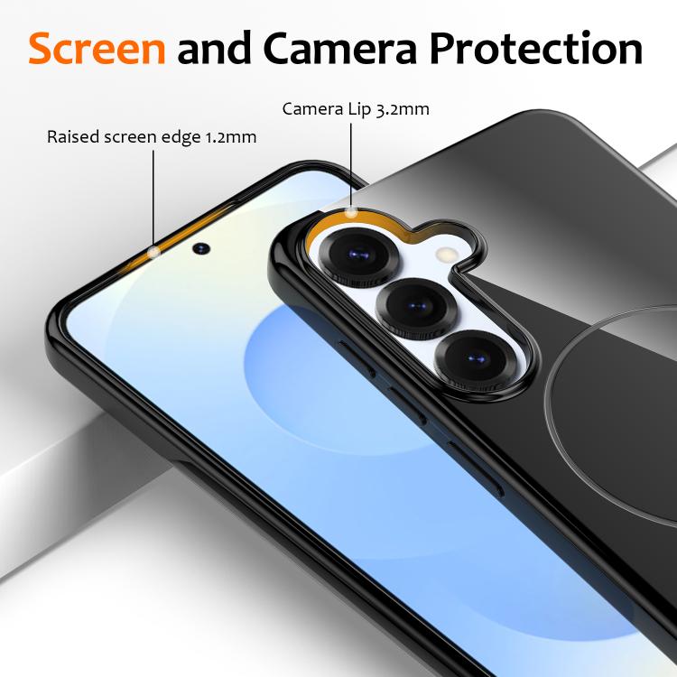 Funda MagSafe de TPU brillante a prueba de golpes con cordón para Samsung Galaxy S25 FE 5G (negra)