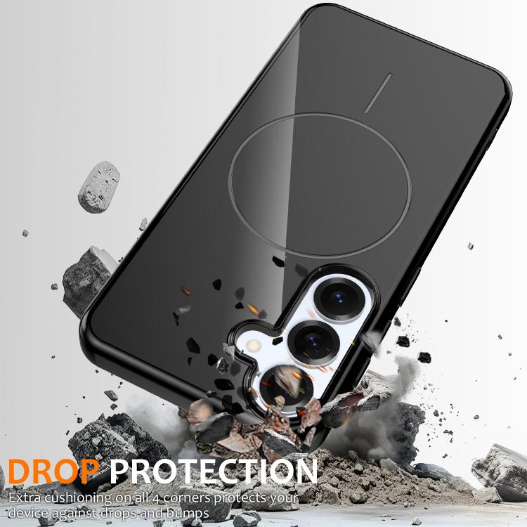 Funda MagSafe de TPU brillante a prueba de golpes con cordón para Samsung Galaxy S25 FE 5G (negra)