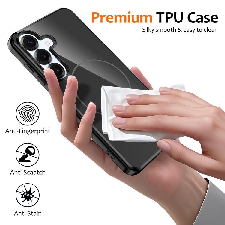 Funda MagSafe de TPU brillante a prueba de golpes con cordón para Samsung Galaxy S25 FE 5G (negra)