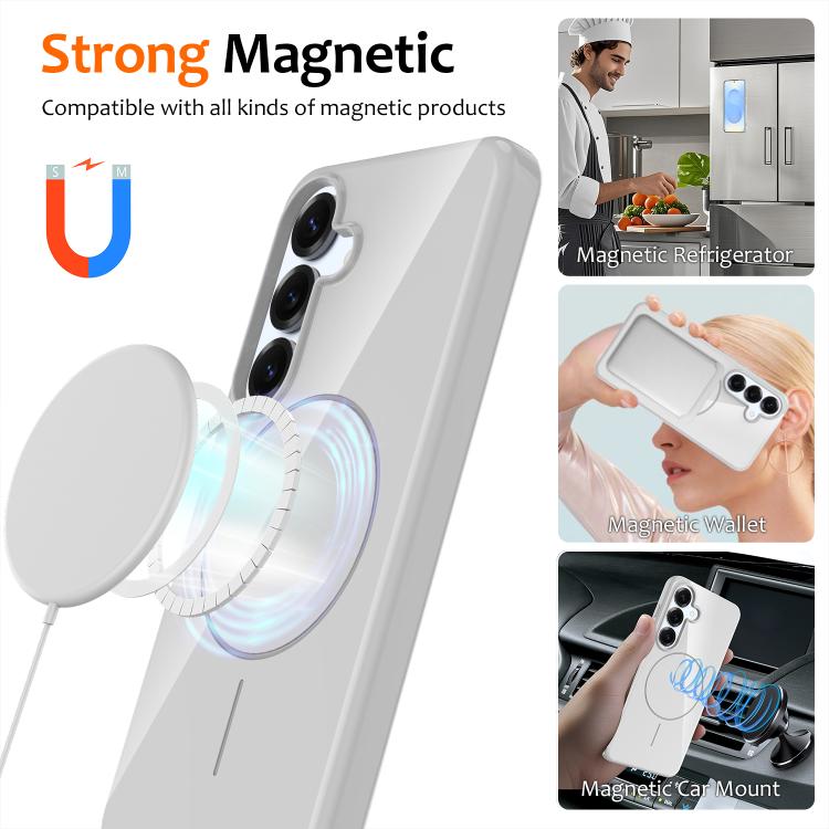 Funda MagSafe de TPU brillante a prueba de golpes con cordón para Samsung Galaxy S25 FE 5G (blanca)