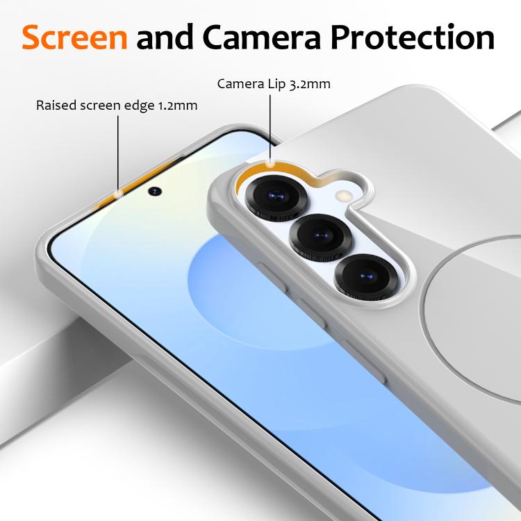 Funda MagSafe de TPU brillante a prueba de golpes con cordón para Samsung Galaxy S25 FE 5G (blanca)