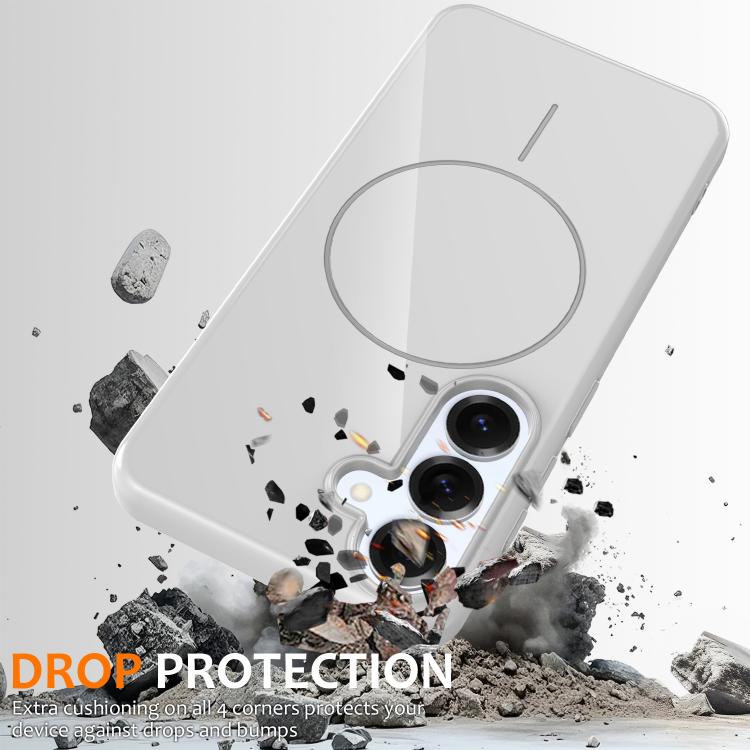 Funda MagSafe de TPU brillante a prueba de golpes con cordón para Samsung Galaxy S25 FE 5G (blanca)