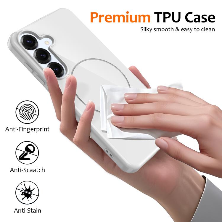 Funda MagSafe de TPU brillante a prueba de golpes con cordón para Samsung Galaxy S25 FE 5G (blanca)