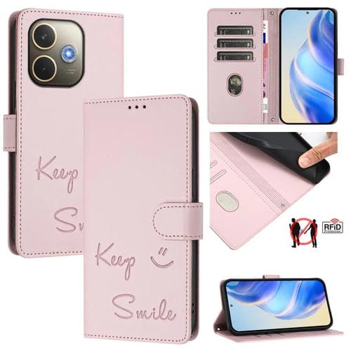 Funda de Cuero con Relieve Rfid para Oppo A5 Pro 5G (Rosa)