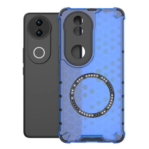 Funda para Vivo V50 5G Global Honeycomb con Anillo Magnético a Prueba de Golpes (Azul)