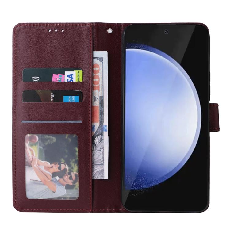 Funda de cuero multifuncional para Samsung Galaxy S25 FE 5G con 3 ranuras para tarjetas (rojo vino)