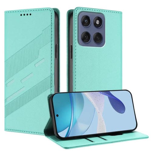 Funda de cuero retro con relieve para Motorola Edge 60 Fusion (verde menta)